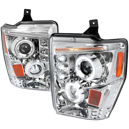 Spec-D Tuning 08-10 Ford F250 R8 Style Halo LED Projector Chrome 2LHP-F25008-TM